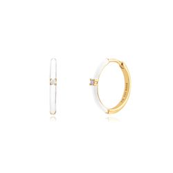 Pendientes Plata Dorada Mujer 18mm PEZ0949DOEW Aro Enamel Blanco Circonita