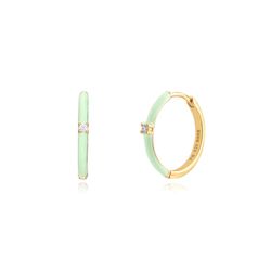 Pendientes Plata Dorada Mujer 18mm PEZ0949DOMEXX Aro Enamel Menta Circonita