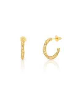 Pendientes Plata Dorada Mujer 18mm PEZ1600DO18 Aro Abierto trenzado Circonitas