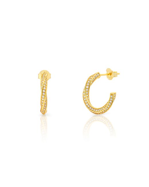 Pendientes Plata Dorada Mujer 18mm PEZ1600DO18 Aro Abierto trenzado Circonitas