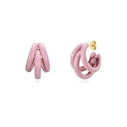 Pendientes Plata Dorada Mujer 18x15mm PEL1076DOEP Medio Aro Enamel Rosa