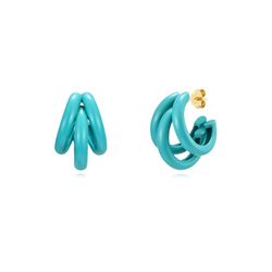 Pendientes Plata Dorada Mujer 18x15mm PEL1076DOET Medio Aro Enamel Turquesa