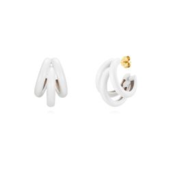 Pendientes Plata Dorada Mujer 18x15mm PEL1076DOEW Medio Aro Enamel Blanco