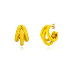 Pendientes Plata Dorada Mujer 18x15mm PEL1076DOEY Medio Aro Enamel Amarillo