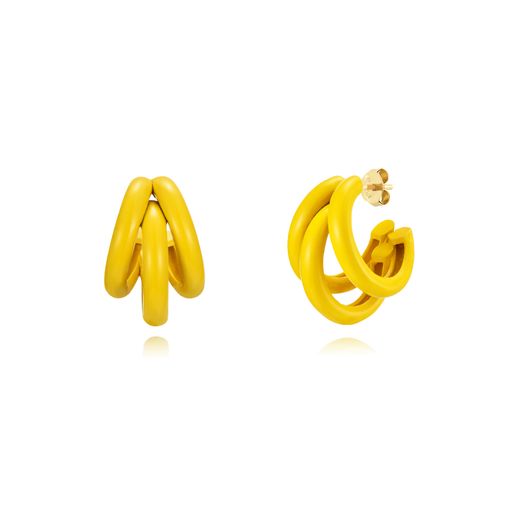 Pendientes Plata Dorada Mujer 18x15mm PEL1076DOEY Medio Aro Enamel Amarillo