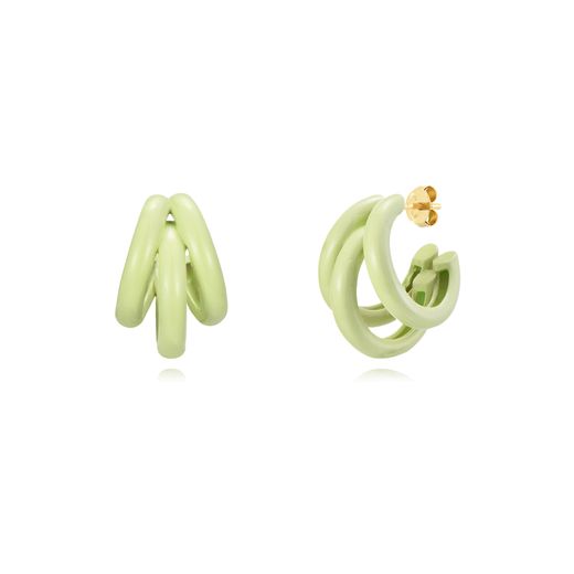 Pendientes Plata Dorada Mujer 18x15mm PEL1076DOME Medio Aro Enamel Menta