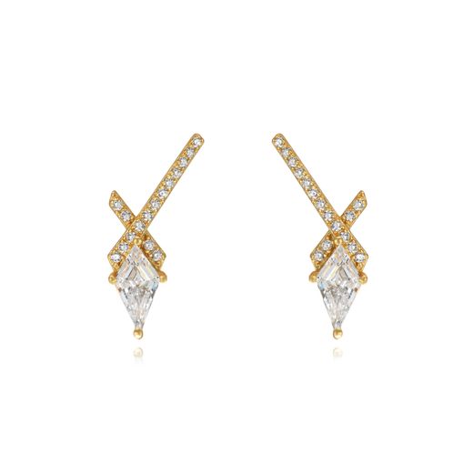 Pendientes Plata Dorada Mujer 19,5mm PEZ1374DO Cruz Circonitas