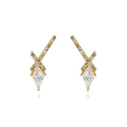 Pendientes Plata Dorada Mujer 19,5mm PEZ1374DOVA Cruz Circonitas Multicolor