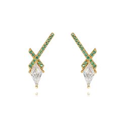 Pendientes Plata Dorada Mujer 19,5mm PEZ1374DOZV Cruz Circonitas Verdes