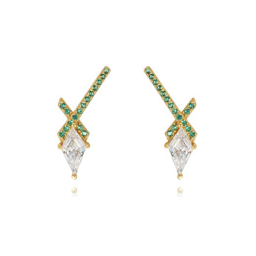 Pendientes Plata Dorada Mujer 19,5mm PEZ1374DOZV Cruz Circonitas Verdes