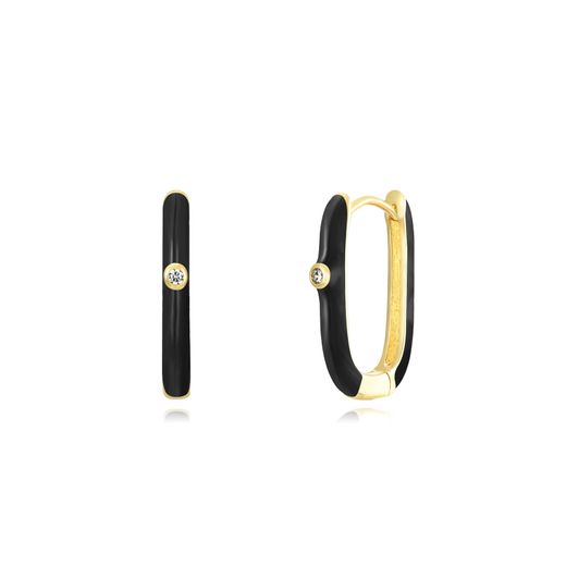Pendientes Plata Dorada Mujer 19mm PEZ1200DOEN Aro Rectangular Enamel Negro