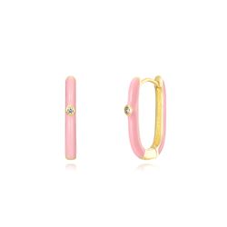 Pendientes Plata Dorada Mujer 19mm PEZ1200DOEP Aro Rectangular Enamel Rosa