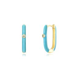 Pendientes Plata Dorada Mujer 19mm PEZ1200DOET Aro Rectangular Enamel Turquesa