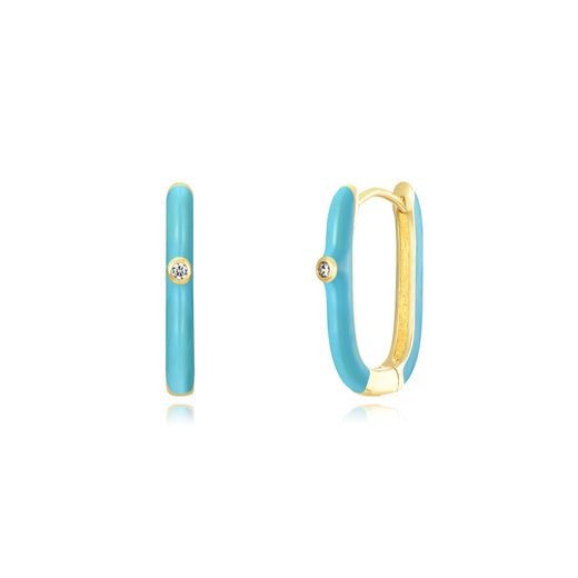 Pendientes Plata Dorada Mujer 19mm PEZ1200DOET Aro Rectangular Enamel Turquesa