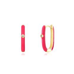 Pendientes Plata Dorada Mujer 19mm PEZ1200DOHP Aro Rectangular Enamel Hot Pink