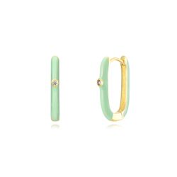 Pendientes Plata Dorada Mujer 19mm PEZ1200DOME Aro Rectangular Enamel Mint Green