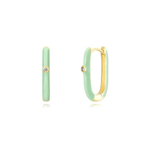 Pendientes Plata Dorada Mujer 19mm PEZ1200DOME Aro Rectangular Enamel Mint Green