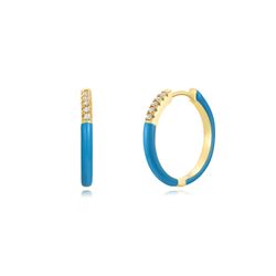 Pendientes Plata Dorada Mujer 20mm PEZ1284DOET Aro Enamel Turquesa