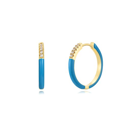 Pendientes Plata Dorada Mujer 20mm PEZ1284DOET Aro Enamel Turquesa