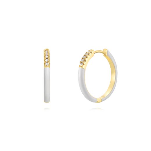 Pendientes Plata Dorada Mujer 20mm PEZ1284DOEW Aro Enamel Blanco