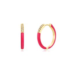 Pendientes Plata Dorada Mujer 20mm PEZ1284DOHP Aro Enamel Hot Pink