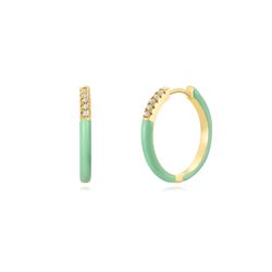 Pendientes Plata Dorada Mujer 20mm PEZ1284DOME Aro Enamel Mint Green