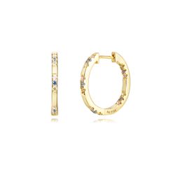 Pendientes Plata Dorada Mujer 20mm PEZ1495DOVA20 Aro Circonitas Multicolor