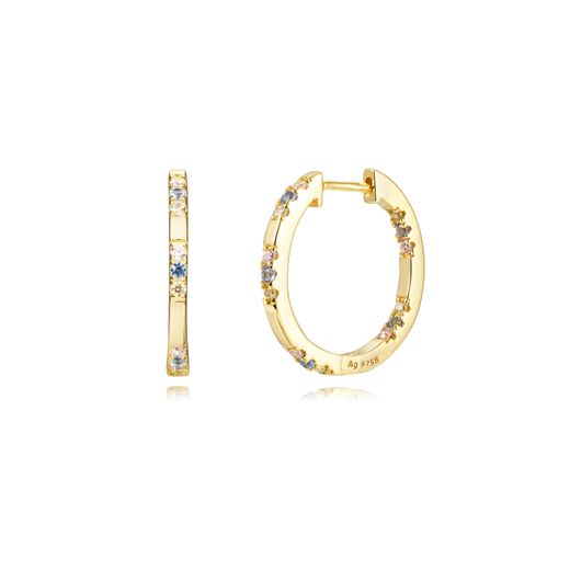Pendientes Plata Dorada Mujer 20mm PEZ1495DOVA20 Aro Circonitas Multicolor