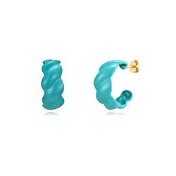 Pendientes Plata Dorada Mujer 20x10mm PEL1073DOET Aro Abierto Enamel Turquesa