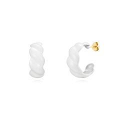 Pendientes Plata Dorada Mujer 20x10mm PEL1073DOEW Aro Abierto Enamel Blanco