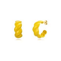 Pendientes Plata Dorada Mujer 20x10mm PEL1073DOEY Aro Abierto Enamel Amarillo