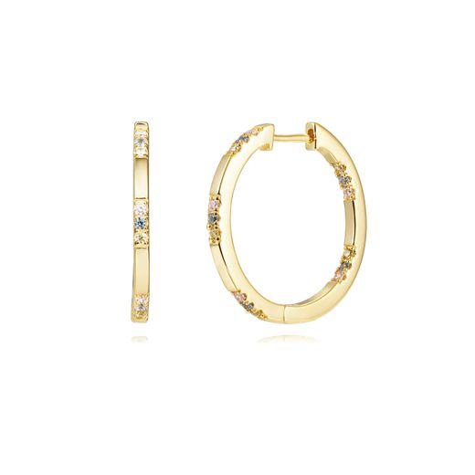 Pendientes Plata Dorada Mujer 24mm PEZ1495DOVA24 Aro Circonitas Multicolor