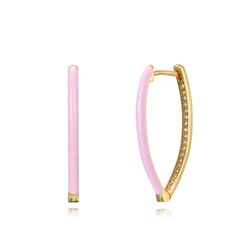 Pendientes Plata Dorada Mujer 25mm PEZ1259DOEP Aro Oval Enamel Rosa Circonitas