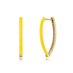 Pendientes Plata Dorada Mujer 25mm PEZ1259DOEY Aro Oval Enamel Amarillo Circonitas