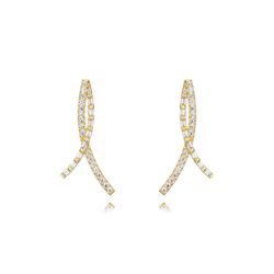 Pendientes Plata Dorada Mujer 26mm PEZ1389DO Doble Curva Circonitas