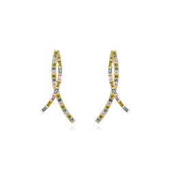 Pendientes Plata Dorada Mujer 26mm PEZ1389DOVA Doble Curva Circonitas Multicolor