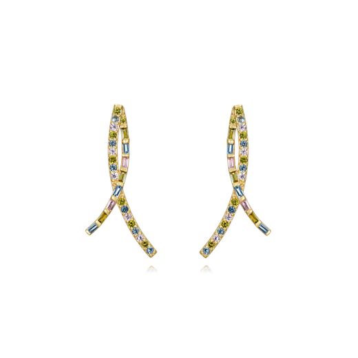 Pendientes Plata Dorada Mujer 26mm PEZ1389DOVA Doble Curva Circonitas Multicolor