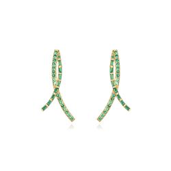 Pendientes Plata Dorada Mujer 26mm PEZ1389DOZV Doble Curva Circonitas Verdes