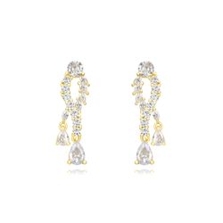 Pendientes Plata Dorada Mujer 26mm PEZ1420DO Colgante Circonitas
