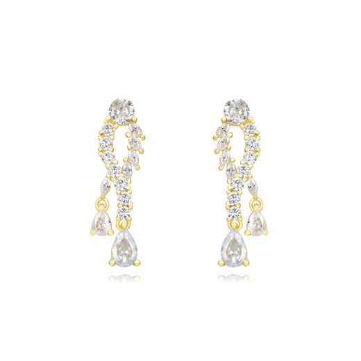 Pendientes Plata Dorada Mujer 26mm PEZ1420DO Colgante Circonitas