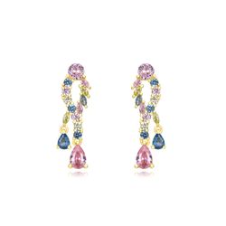 Pendientes Plata Dorada Mujer 26mm PEZ1420DOVA Colgante Circonitas Multicolor