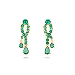 Pendientes Plata Dorada Mujer 26mm PEZ1420DOZV Colgante Circonitas Verdes