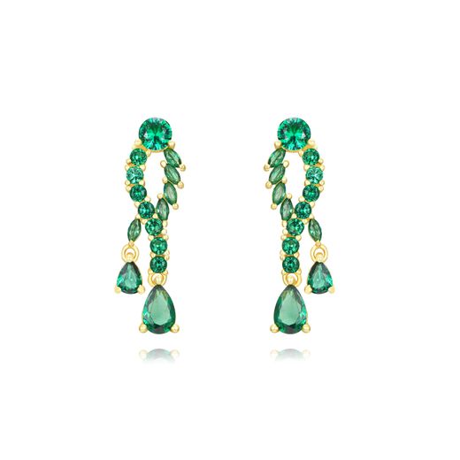 Pendientes Plata Dorada Mujer 26mm PEZ1420DOZV Colgante Circonitas Verdes