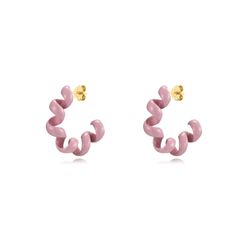 Pendientes Plata Dorada Mujer 26x6,5mm PEL1075DOEP Medio Aro Enamel Rosa