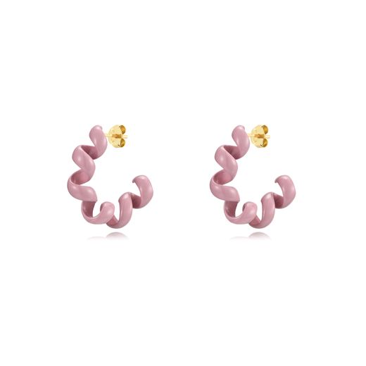 Pendientes Plata Dorada Mujer 26x6,5mm PEL1075DOEP Medio Aro Enamel Rosa