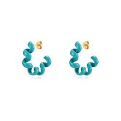 Pendientes Plata Dorada Mujer 26x6,5mm PEL1075DOET Medio Aro Enamel Turquesa