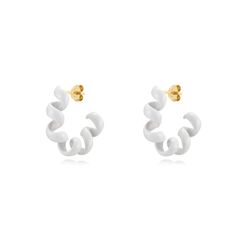 Pendientes Plata Dorada Mujer 26x6,5mm PEL1075DOEW Medio Aro Enamel Blanco