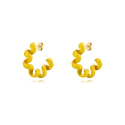 Pendientes Plata Dorada Mujer 26x6,5mm PEL1075DOEY Medio Aro Enamel Amarillo