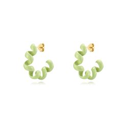 Pendientes Plata Dorada Mujer 26x6,5mm PEL1075DOME Medio Aro Enamel Menta