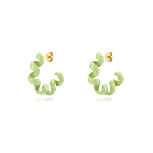 Pendientes Plata Dorada Mujer 26x6,5mm PEL1075DOME Medio Aro Enamel Menta